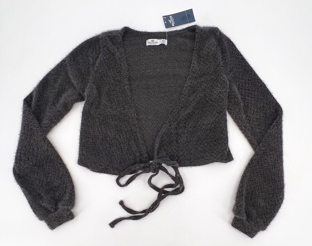 NEW Hollister Cardigan Sweater Womens Extra Small Open Knit Crop Fleece